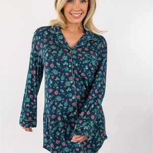 Floral Print Women's Pajama Top - Blue and Pink